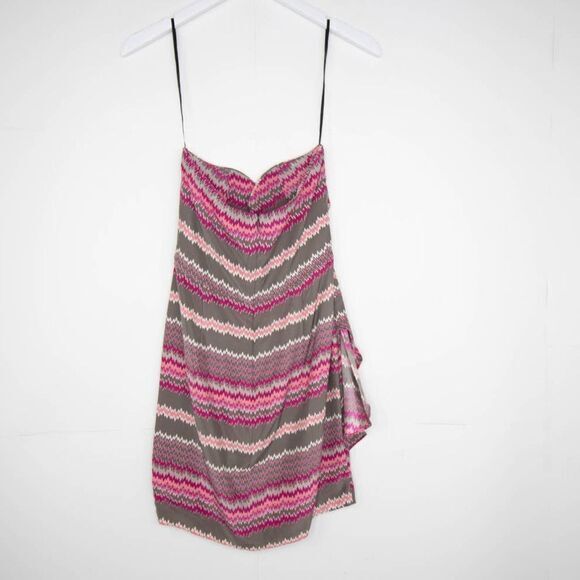 NEW Parker Sweetheart 100% Silk Mini Strapless Dress, Pink print, M - Picture 4 of 14